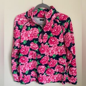 Mud Pie Women’s Bright Pink Floral Quarter-Zip Pullover size M
